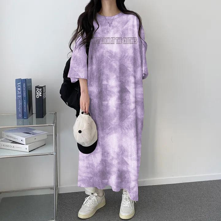 

Plus Size Tie-Dye Mid-Length Casual Dress - Japanese Korean Style, Short-Sleeved, Trendy Summer T-Shirt Dress for Women M сірий колір