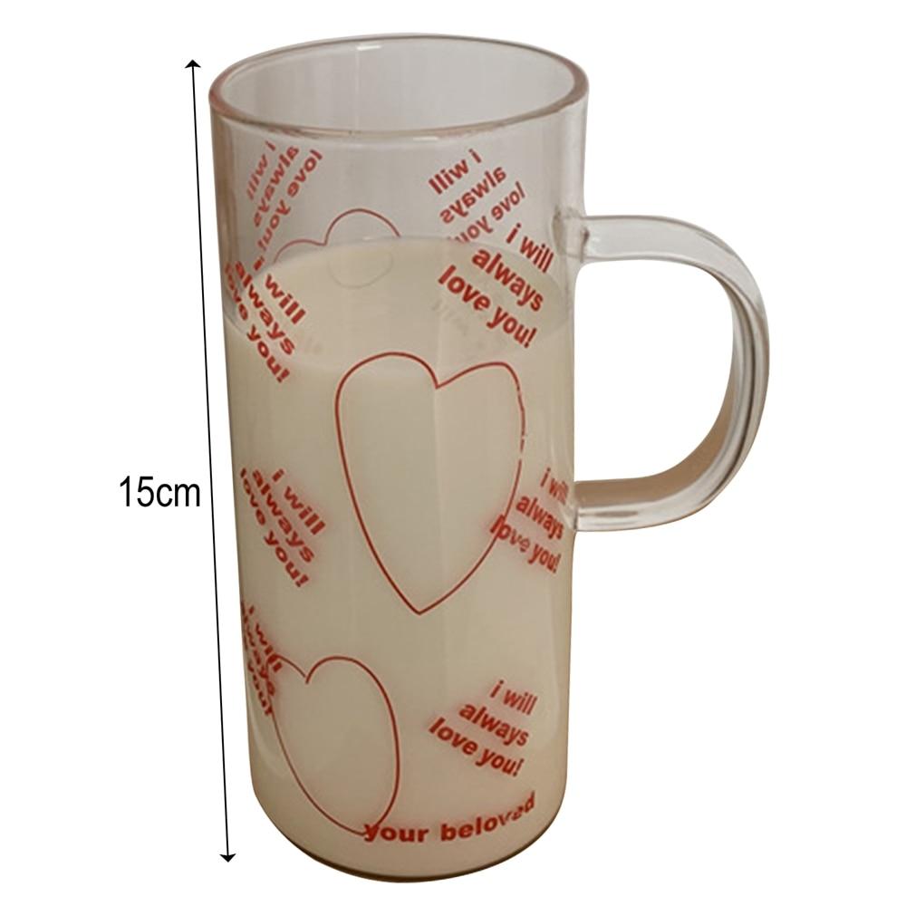 Glass Cup with Handle Korean Style Retro Red Love Letter Milk Cup