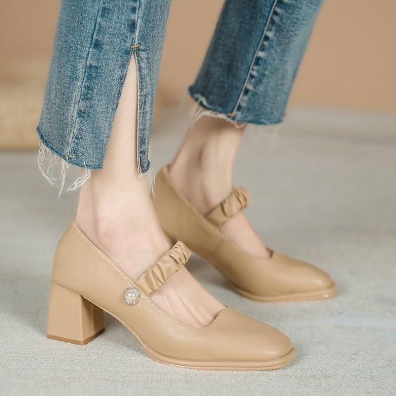 Woman Pumps with Medium Heels Square Toe Mary Jane Shoes for Women Stylish 39 Luxury Brand Vacation Fashion 2025 Trend Footwear