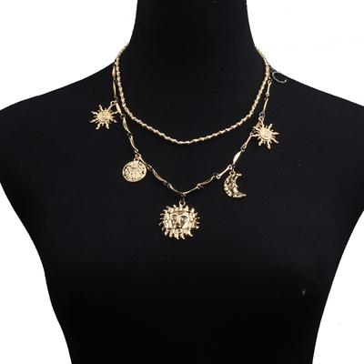 Multi-layer Necklace Fashionable Retro Light Luxury Multi-accessory Jewelry Sun Moon Earrings Necklace