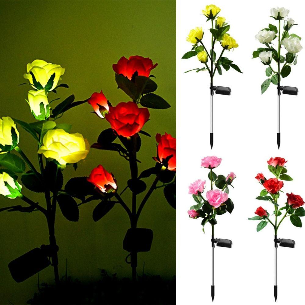 Solar Powered Solar Artificial Flower Light 3 Heads Solar Rose Flowers Lantern  Landscape Decor
