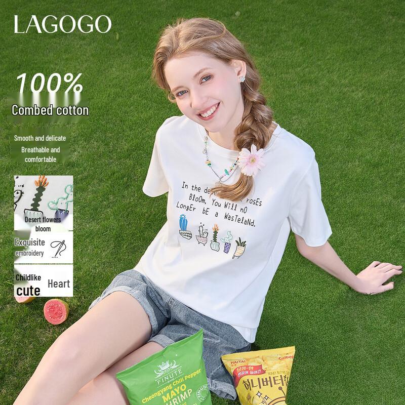 LAGOGO Embroidered Letter Print Pure Cotton T-Shirt M