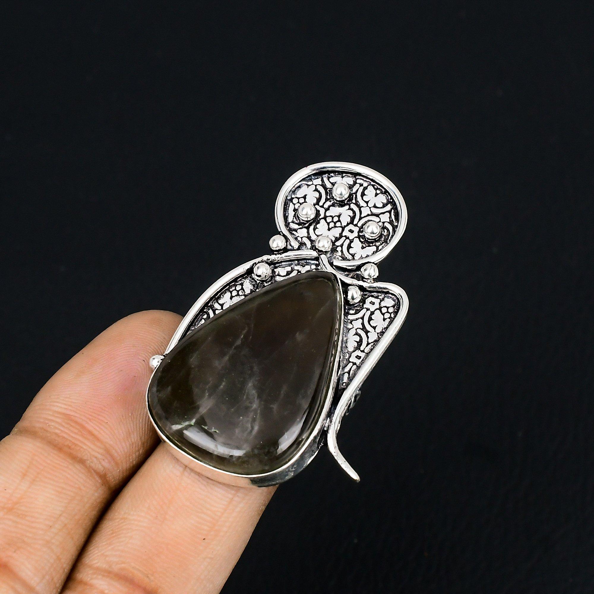 Скидка ко Дню дочерей Натуральный дымчатый агат Кольцо-штабелируемое Изделие из серебра 925 пробы Размер US 6.5 6.5