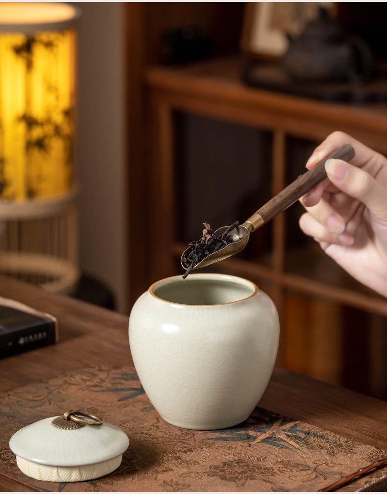 Ru Kiln Ceramic Tea Storage Can - Copper Ring, Moisture-Proof, Sealed, Fine Kung Fu Tea Set