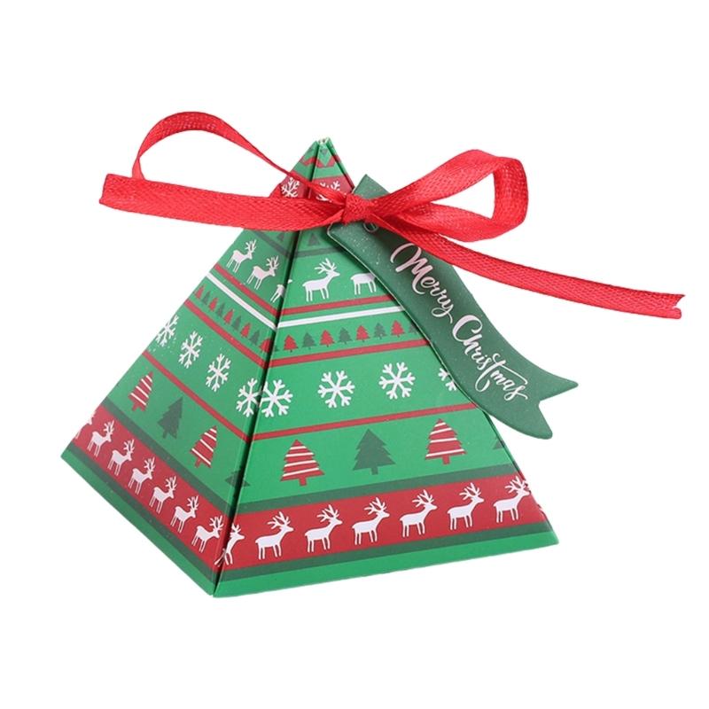 

50pcs Christmas Celebration Triangles Candy Boxes Christmas Themed Triangles Gift Boxes Candy Container for Holiday зелений