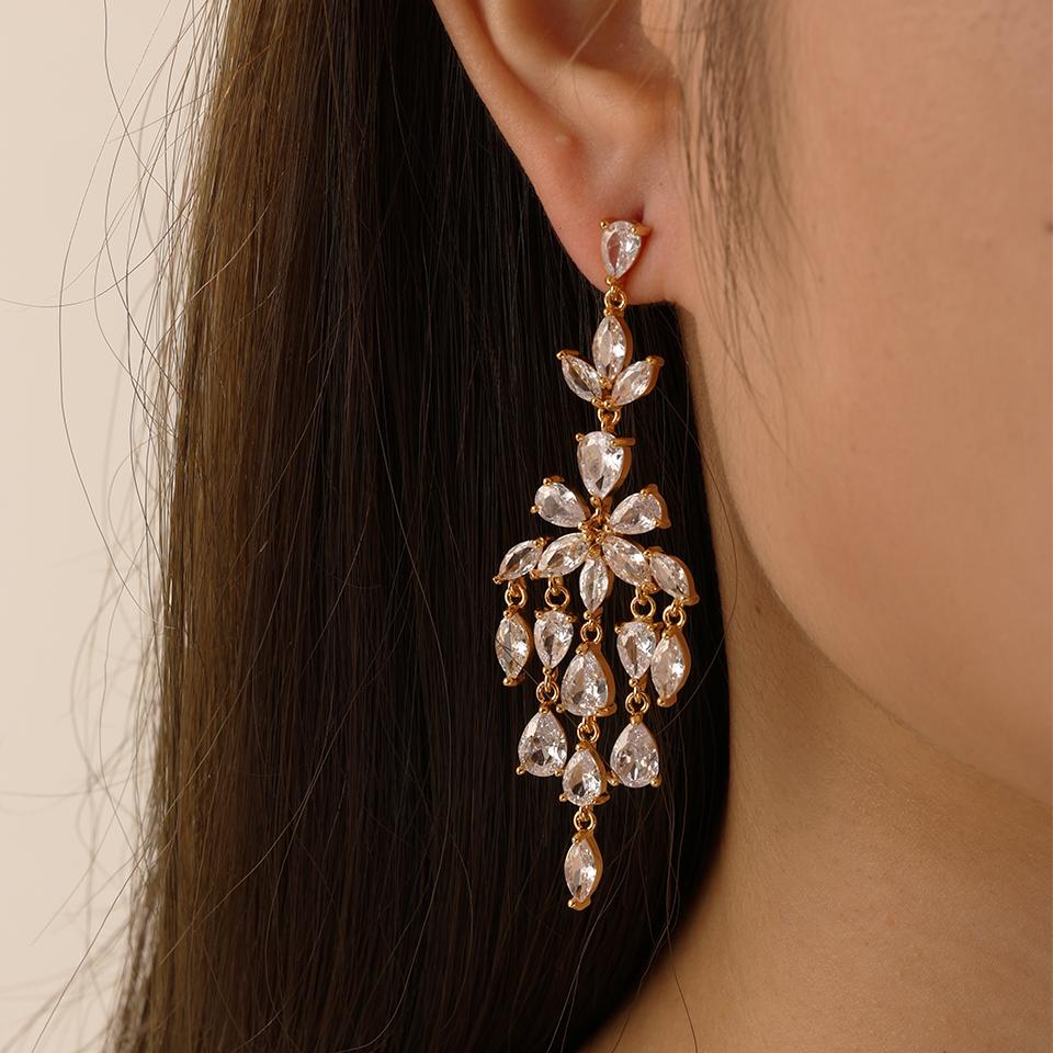 ZAKOL Luxury AAA Cubic Zirconia Chandelier Drop Dangle Earrings for Women Charm Water Drops Crystal Wedding Party Zircon