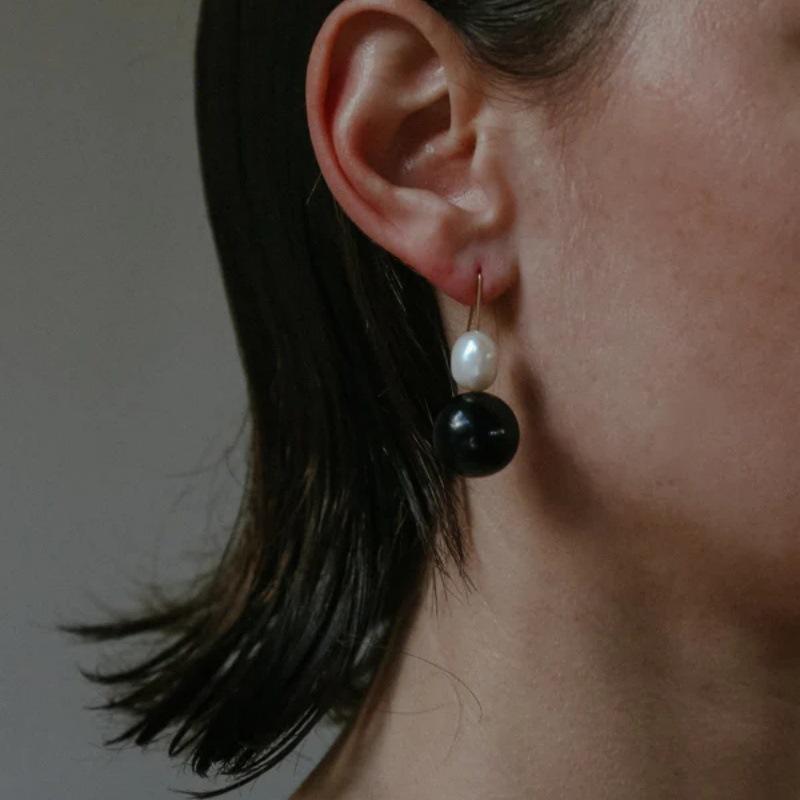 New Chinese Style Personalized Natural Pearl Agate Pendant Hanging Stud Earrings For Women'S Simple And Versatile High-End Retro Earrings