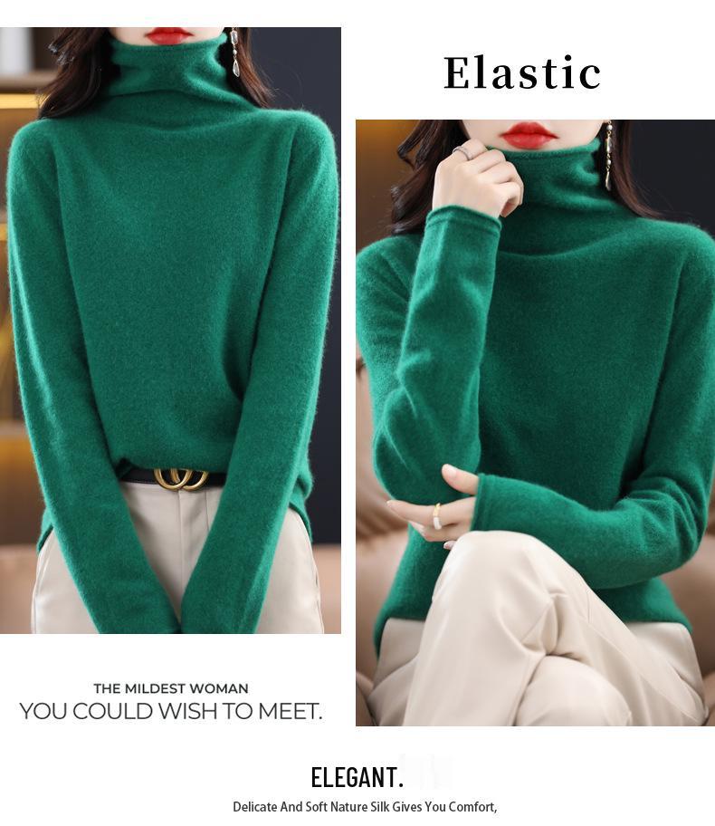Women's Cowl Neck Wool Sweater: Slimming Autumn/Winter Cashmere Knit Base Layer, Long Sleeve.