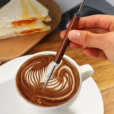 1 x Kaffee-Latte-Art-Stift aus Palisanderholz, Zugnadelwerkzeug aus Edelstahl, Küchenhelfer, Espresso-Zubehör, Holzgriff