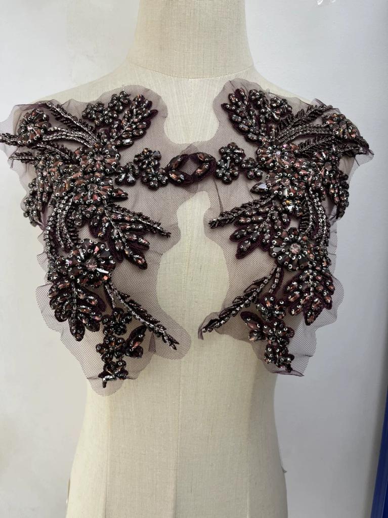 3D Blumige Strass-Applikation Perlenstickerei Zubehör Rose Fransen Miederbesatz Kristall Aufnähen Perlen Strass Rose Applikation