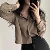 Simple Single Breasted Loose Casual Solid Long Sleeved Shirt and Blouse Office Lady Trend Short Top Simple Elegant White Clothes