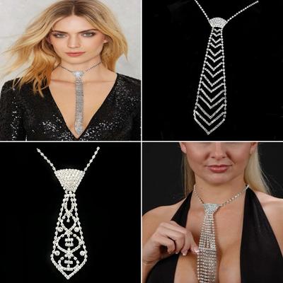 Wedding Ladies Flash Rhinestone Bead Chain Necktie Necklace Long Necklace