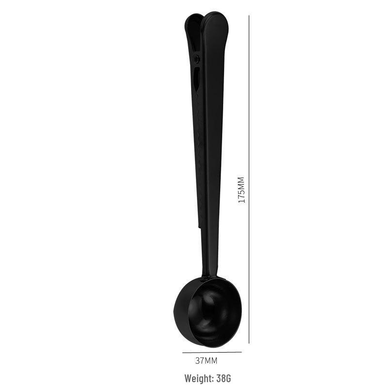 Creative Titanium-Plated Stainless Steel Coffee Spoon with Sealing Clip and Measuring Function for Milk Powder and Desserts