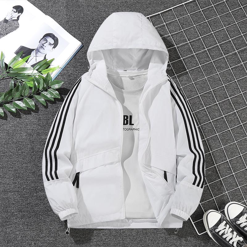 Unisex American Three-Bar Hooded Windbreaker - Lightweight Jacket for Spring & Autumn