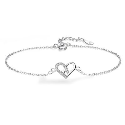 S925 Sterling Silver Heart-shaped Bracelet for Women Ins Inlaid with Zircon Niche Design Rose Gold Platinum Simple Hand Jewelry