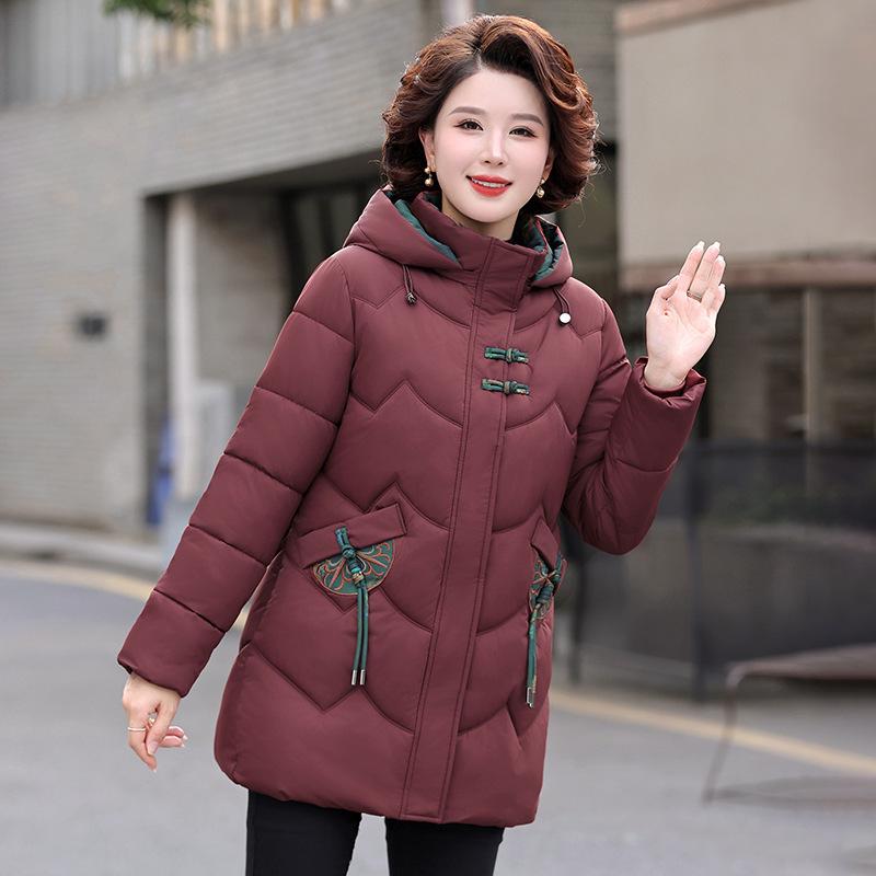 2024 Winter Women's Short Hooded Down Cotton Coat for Middle-Aged & Elderly