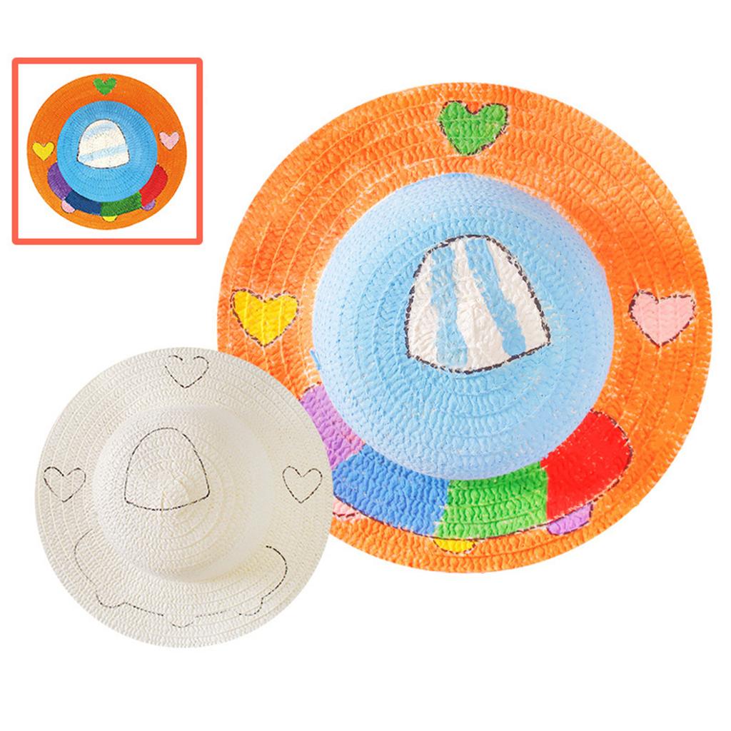DIY Straw Hat Craft Set Handmade Straw Sun Hat Painting Kits for Children Interactive Party Art Supply Classroom Props
