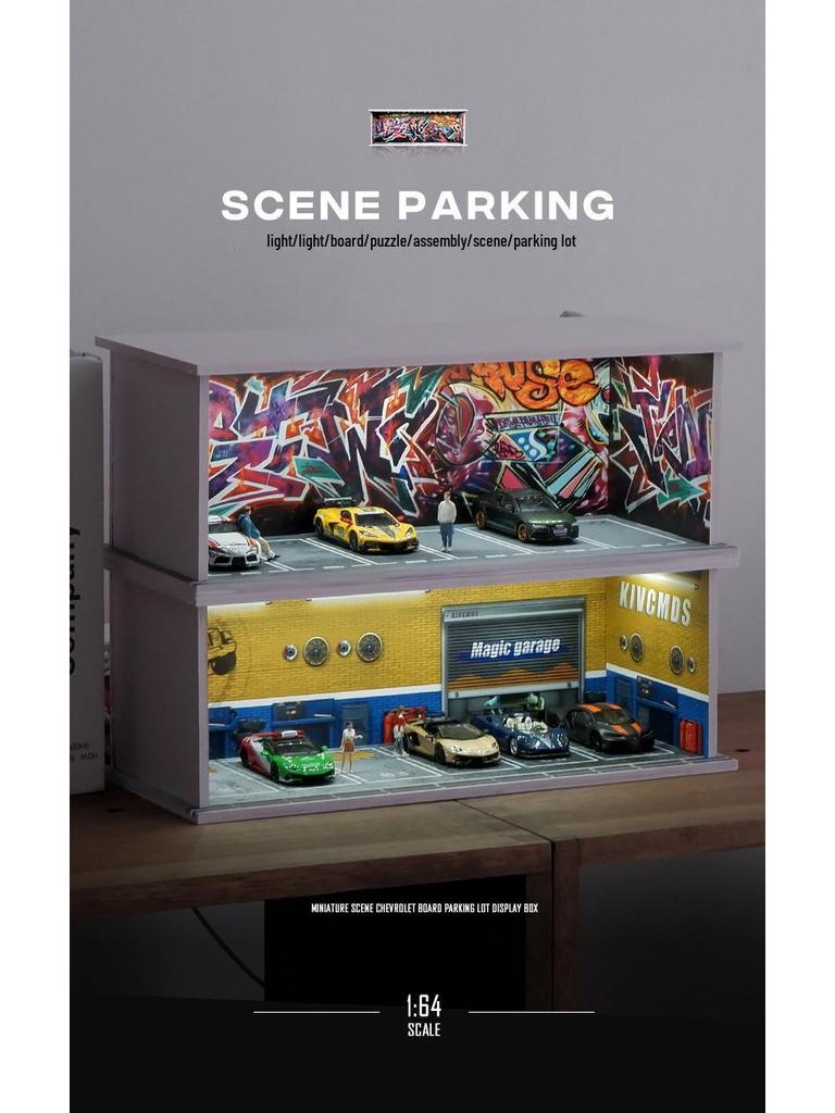 1:64 Scale Miniature Parking Garage Model with Lights and PVC Assembly