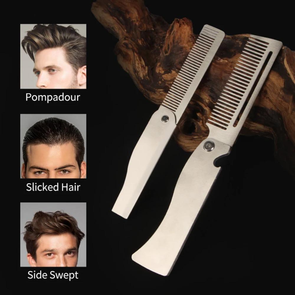 Beard Comb Folding Pocket Beard Combs Hairdressing Hair Styling Comb Portable Steel Combs  Salon