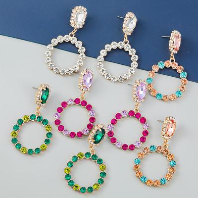 Pinkdudu Fashion Colored Diamond Round Alloy Drop Earrings Exaggerated Personality Dangle Earrings  For Women PD2151