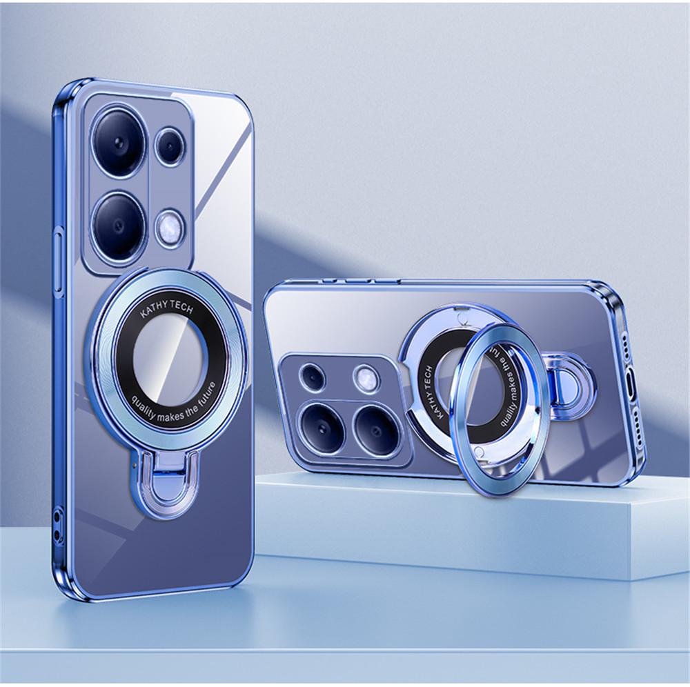 Luxury Transparent Plating Magnetic Bracket Case For Xiaomi Poco X6 Pro X3 NFC X5 F6 M6 Pro C65 C75 F3 F4 Silicone Stand Cover