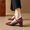 Retro high-heeled women's shoes autumn new sheepskin one-word buckle with thick heel black leather Mary Jane shoes