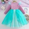 Girls' Mermaid Gem Princess Dress with Fly Sleeves - Long-Sleeved Christmas Party Attire for Autumn and Winter