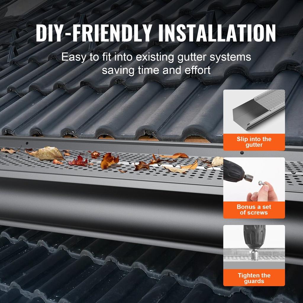 Gutter Guard, 152mm Width, Aluminum Leaf Filter DIY Gutter Cover, 26 PCS 264cm Total Length, 4mm Hole Diameter & 0.5mm Thick Raptor Gutter Guards Fits