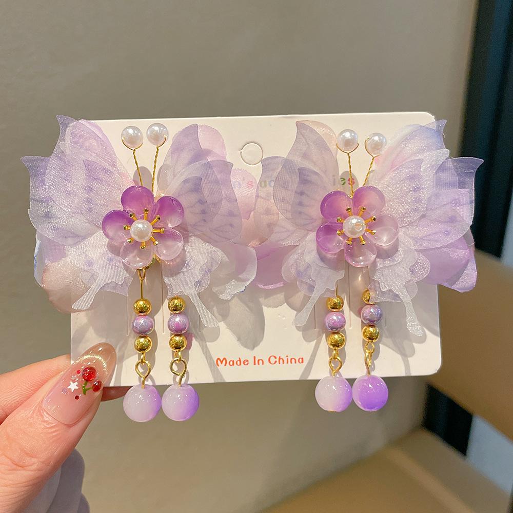 Chinese Style Hanfu Hairpin Set for Girls - Includes Hair Clips, Swaying Tassels, and Butterfly Accessories