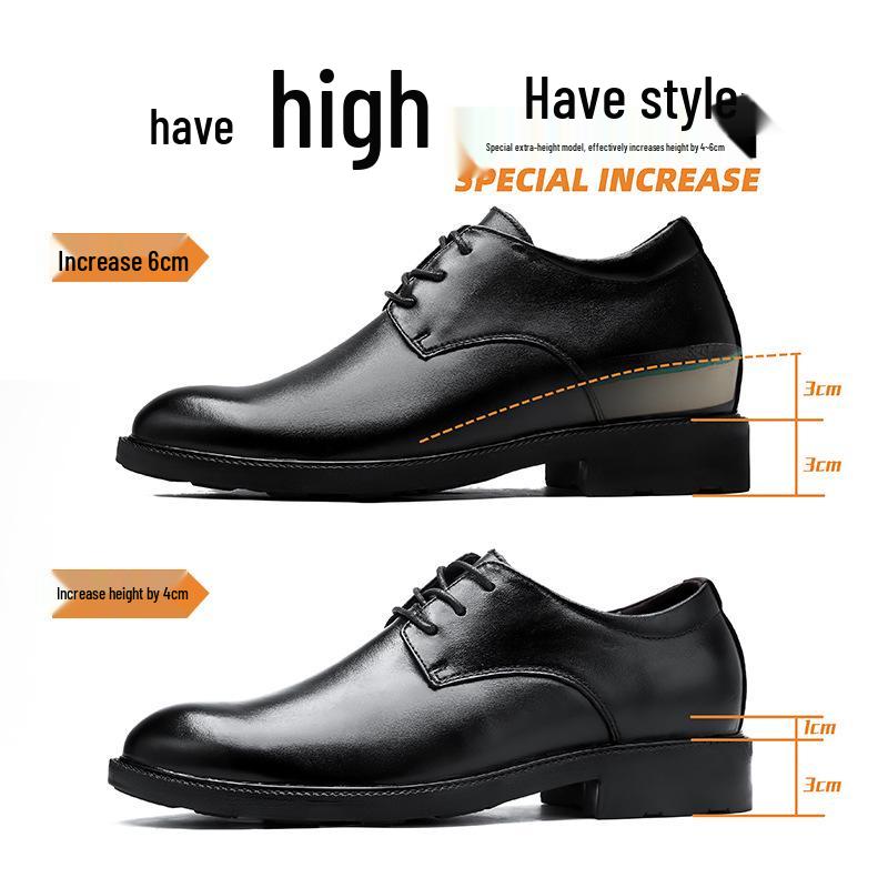 Men's All-Season Height-Increasing Leather Shoes: Formal British-Style Casual, Business, and Large-Size Options Available