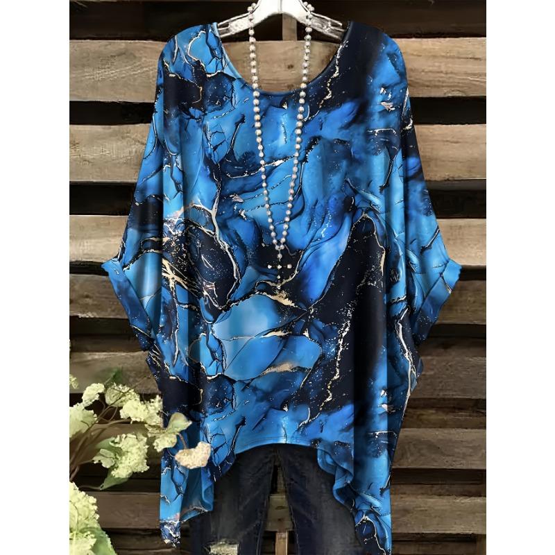 Flowing marble blue and gold print for casual everyday and formal wear 1XL