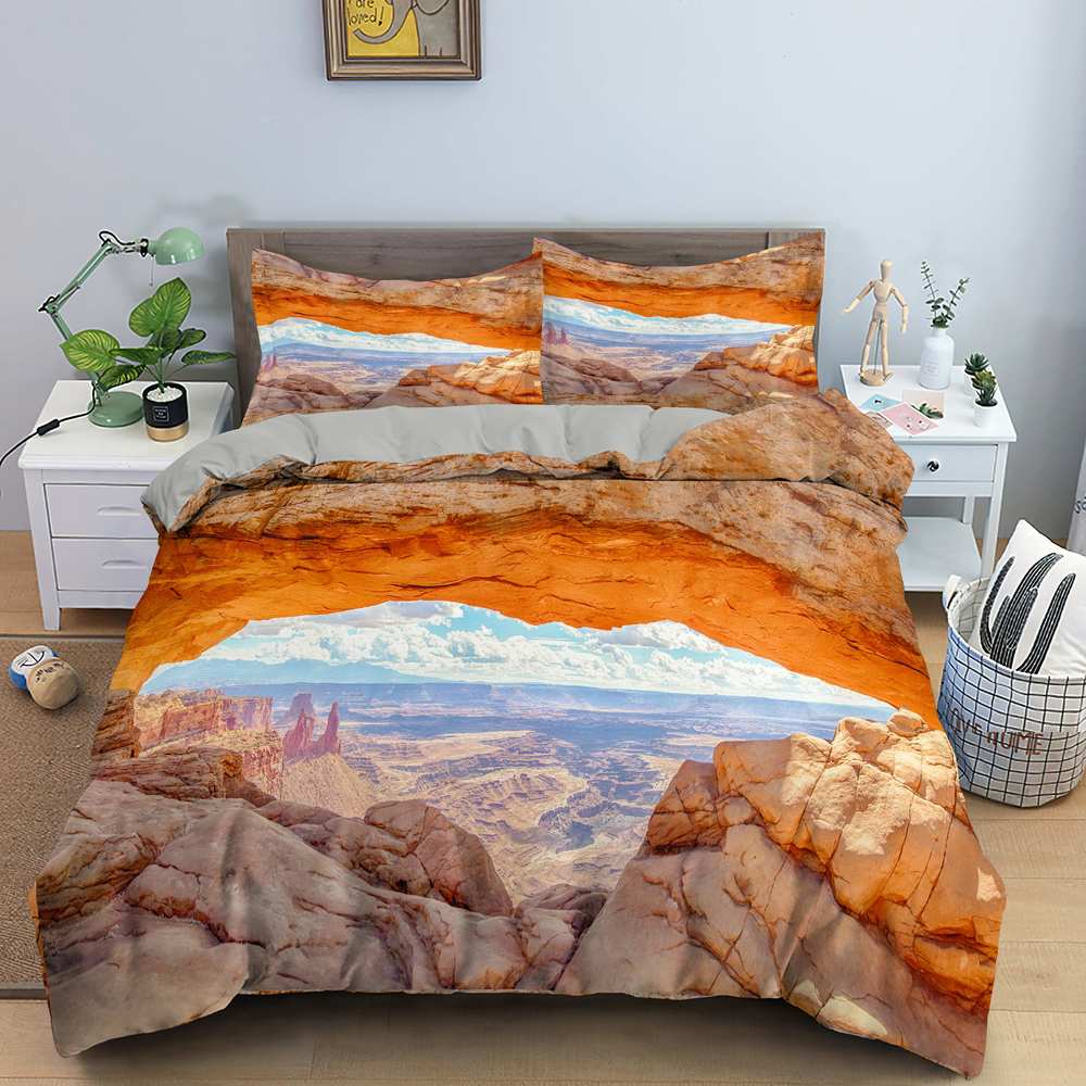 3D Nature Landscape King Queen Duvet Cover Flowers Green Leaves Bedding Set Shimen View Quilt Cover Polyester Comforter Cover