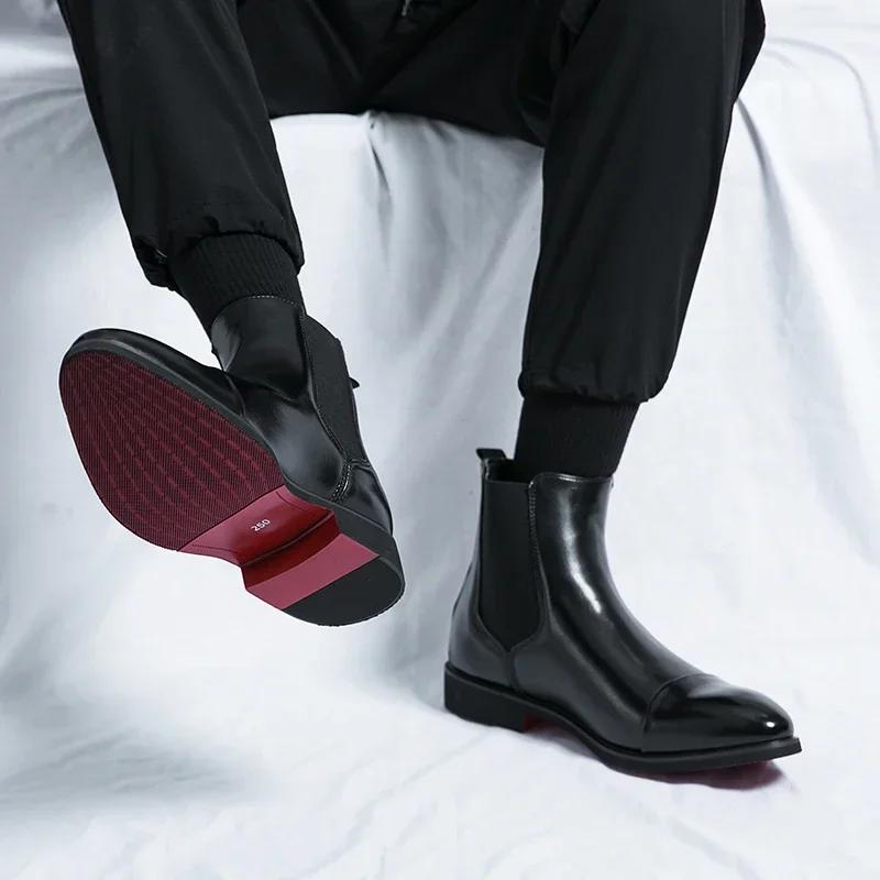 2026 Bottines Chelsea de Luxe pour Homme Nouvelles Chaussures Carrées à Semelle Rouge pour l'Extérieur Chaussures à Bout Carré Faits à la Main Bottines Cheville Business pour Homme Bottes habillées