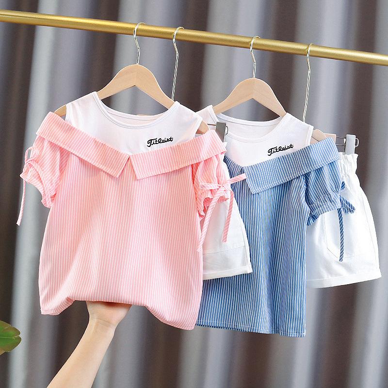 Girls Summer Cotton Two Piece Set Cute Top And Shorts Casual Outfit 120