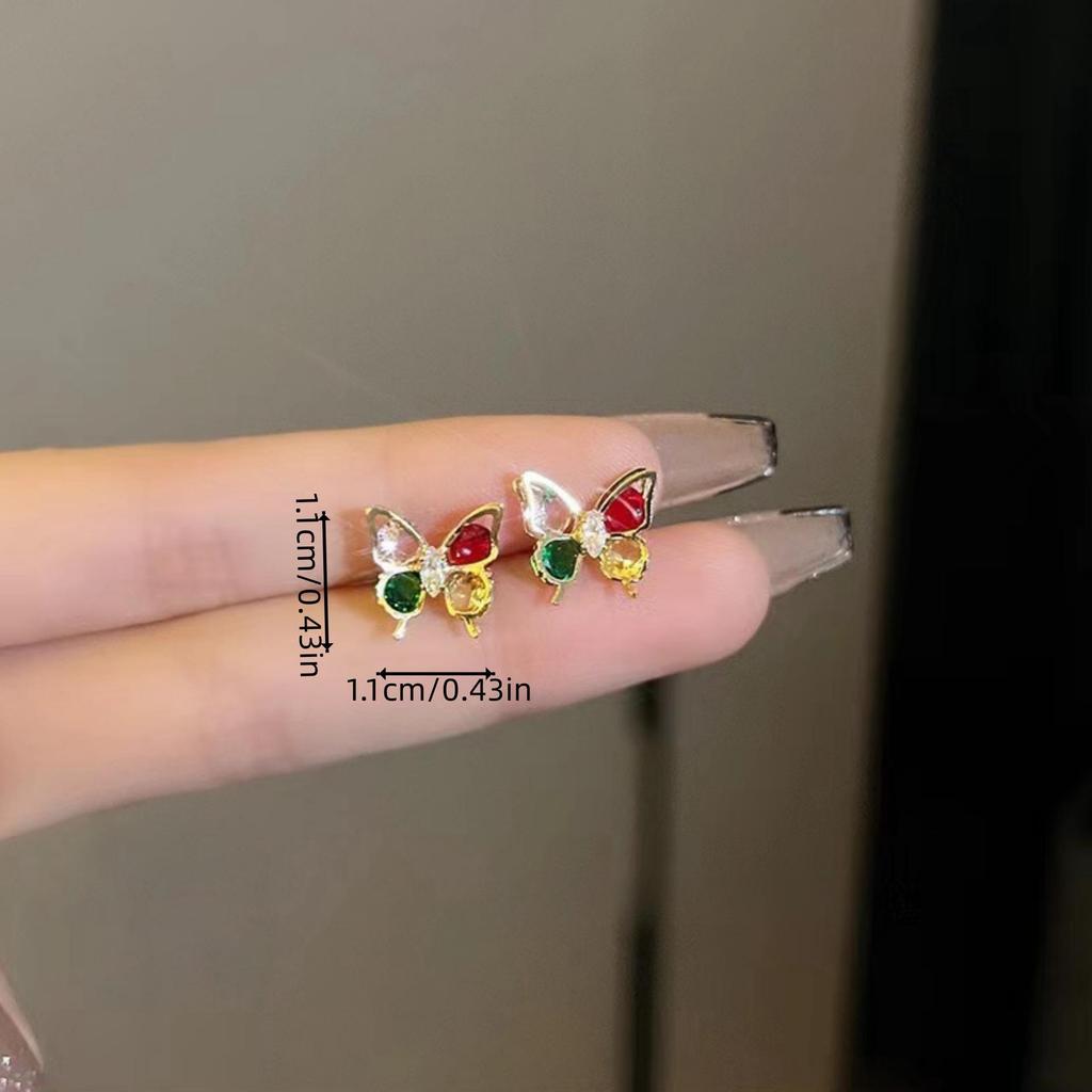 Colored Diamond Butterfly Stud Earrings - Summer Fairy Sweet Style, Fashionable and Exquisite for Women