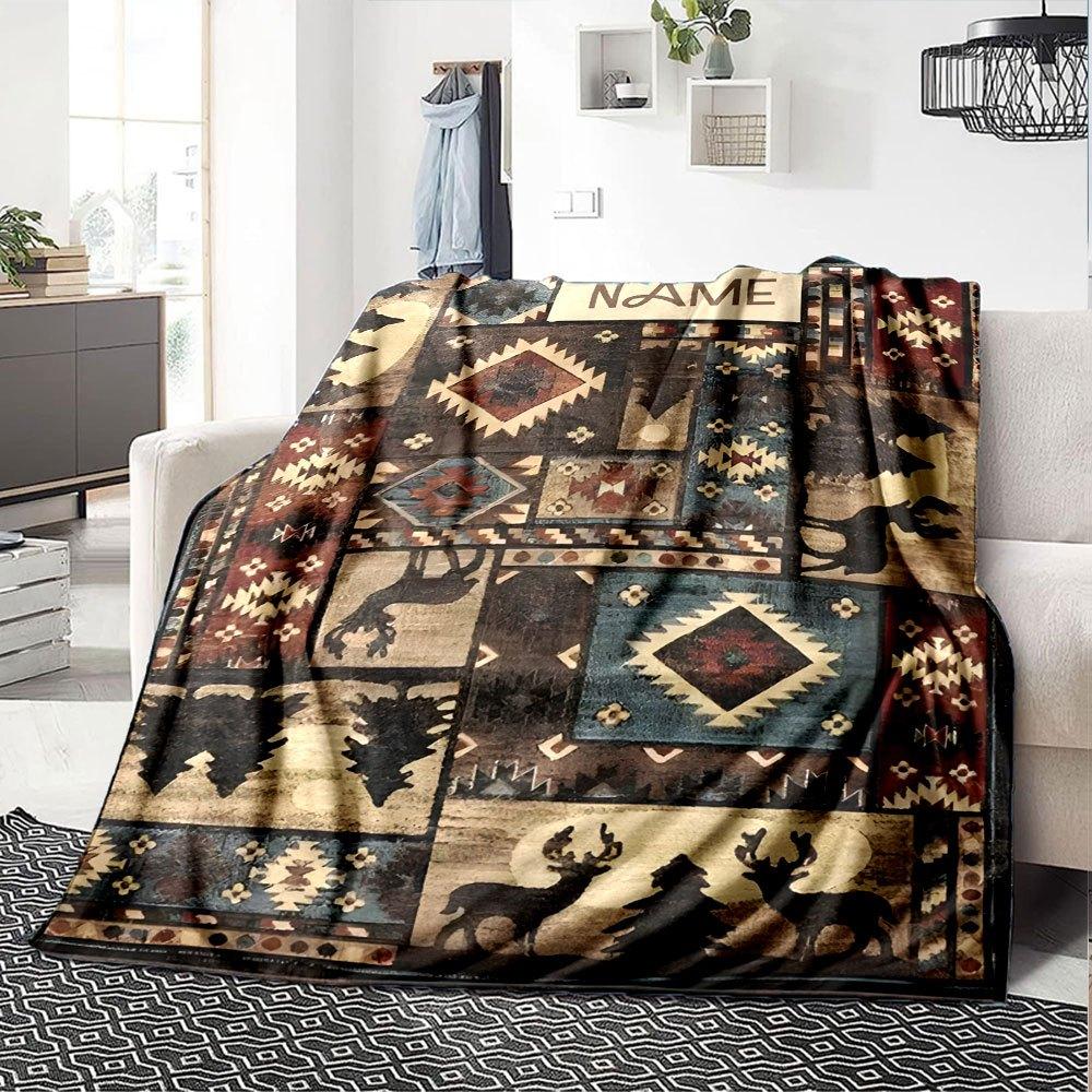 Western Deer And Moon Pattern Home Customize Your Name Blankets Soft Cozy Lightweight Versatile For All Seasons Perfect For Picnics Sofa Office Bed