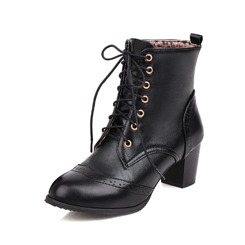 Stivali da Donna Autunno Inverno Tacco Grosso Stringati Stivali Martin Stivali Nudi Stivali Corti con Tacco Alto Donna W