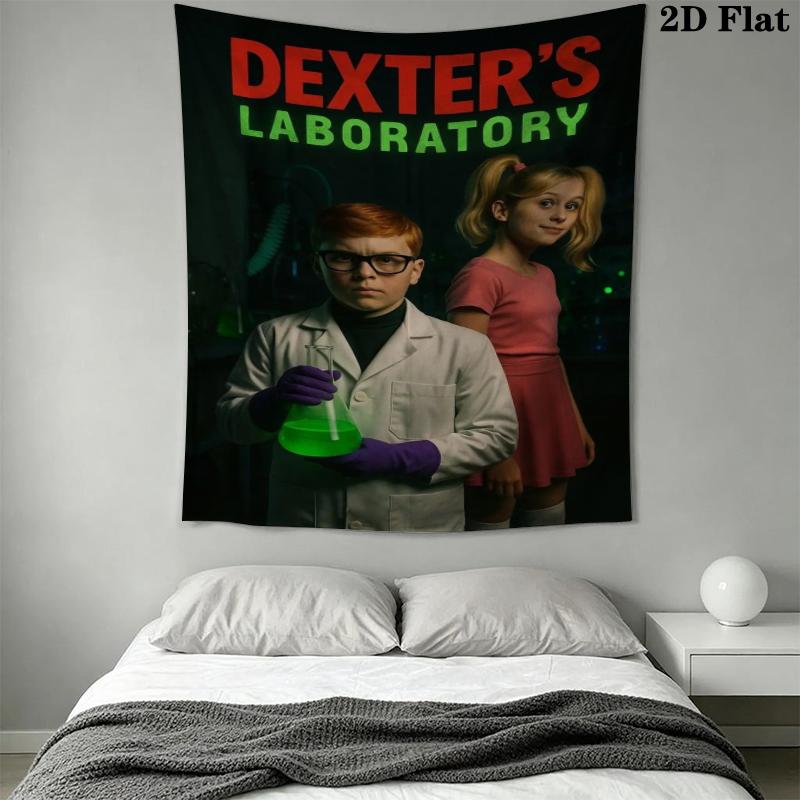 Dexter's Laboratory Wall Tapestry Aesthetic Wall Hanging Printed Fabric Blanket Decorative Tapestries for Bedroom Living Room Home Decor