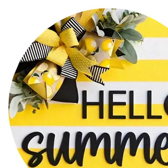 Yousheng Lemon Welcome Door Sign for Front Door, Hello Summer Wooden Hanging Sign, Farmhouse Rustic Round Wall Plaque for Entryway, Kitchen, Patio,