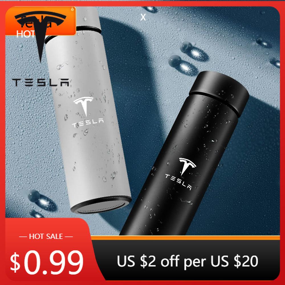 Autoaufkleber Tesla 500ML Intelligente Thermosflasche Digitales Temperaturdisplay Auto Isolierbecher für Tesla Model 3 Model S Model