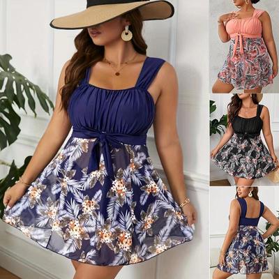 Two Piece Swimsuit Dress Women Tankini 2024 Plus Size Floral Swimwear Female Printed Bathing Suit Mayo Beach Wear Swimming 5XL
