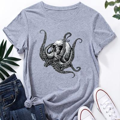 Octopus Sugar Skull T Shirts for Women Print Graphic Tee Women's T-Shirt Oversized T Shirt Aesthetic Harajuku Summer Tee Tops