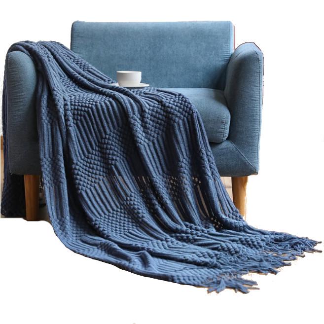Blankets 130Cm X 200Cm Warm Cozy Knitted Throw Blanket Blue