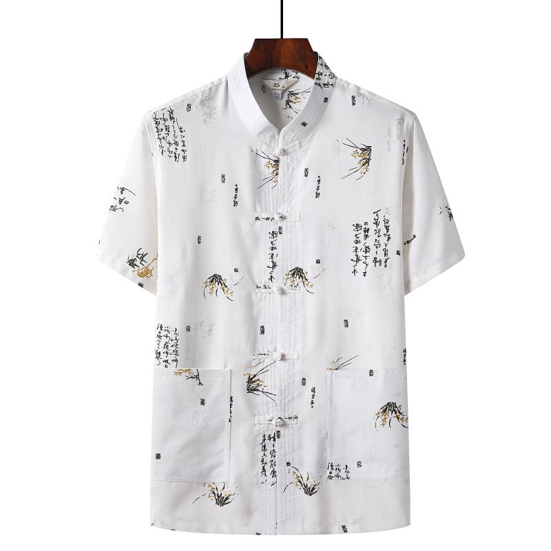 Men's Chinese-Style Summer Tang Suit: Short-Sleeve Linen Hanfu Robe for Middle-Aged and Elderly