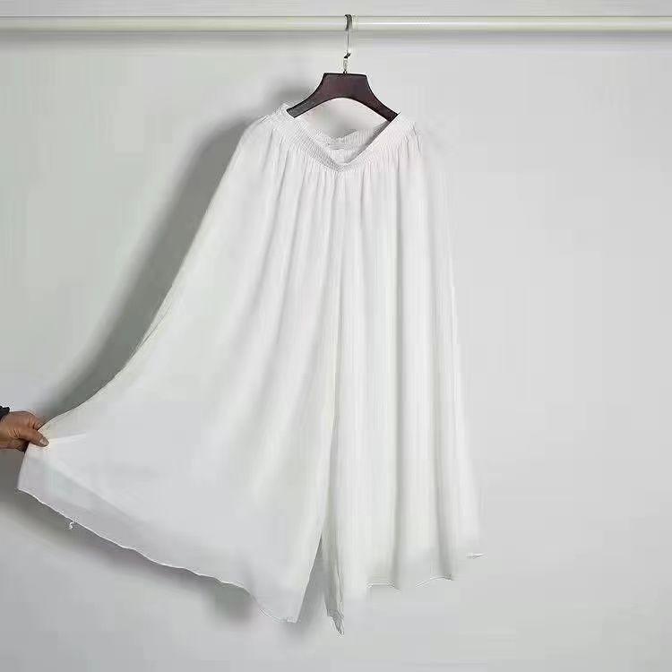 

Women s White Chiffon Wide-Leg Flowing Pants with Elastic Waist M Recommended weight 75-100