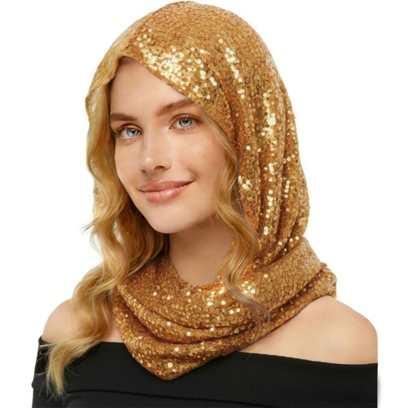 

Women s Lightweight Polyester Sequined Scarf for Various Use as Hair Ornament and Fashion Accessory Various Event золотой