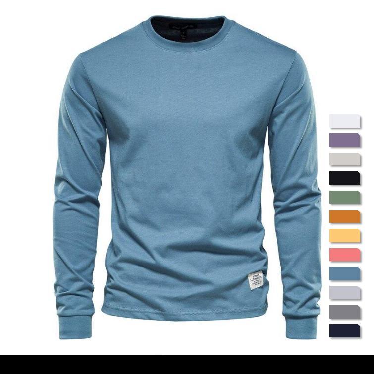 Solid Color Cotton T Shirt Men Casual O-neck Long Sleeved Mens Tshirts New Autumn High Quality Colorful T-shirt For Men