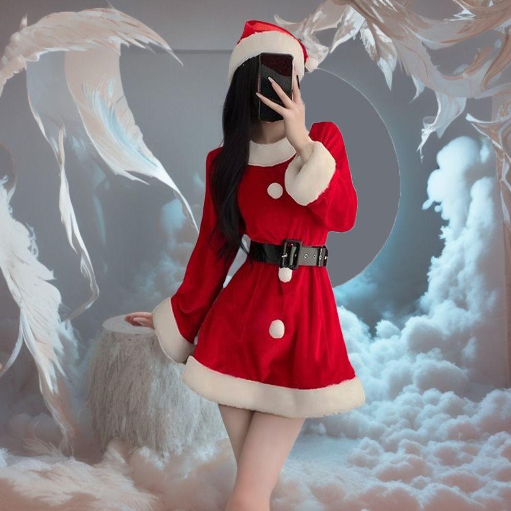 New Year Christmas Dress Women Pajamas Long Sleeve Nightwear Comfortable Red Dress Suit  Gifts