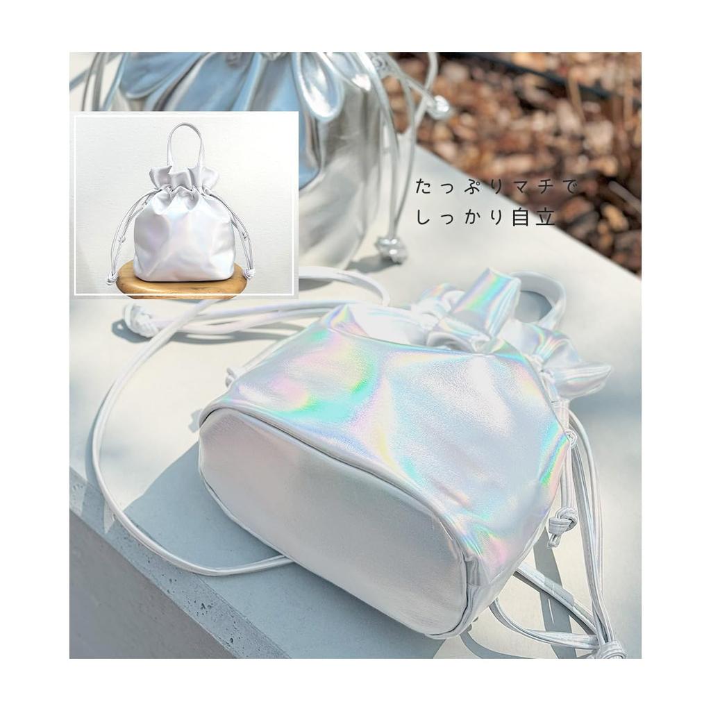 Shoulder mini shoulder sub [Gisele] bag, small, lightweight, 2-way, crossbody, drawstring, metallic, bag, handbag, bag, bag, women's (gunmetal)