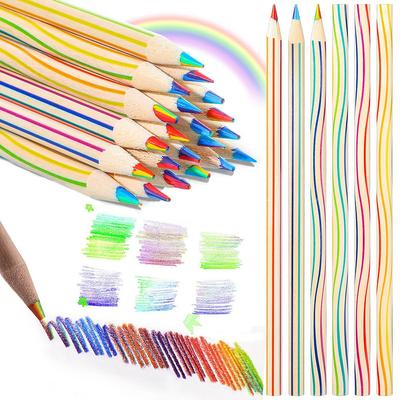 12pcs Drawing Pencil 7 Color In 1 Rainbow Gradient Crayons Colored Pencils for Coloring Sketching Colored Painting Kids Art Gift